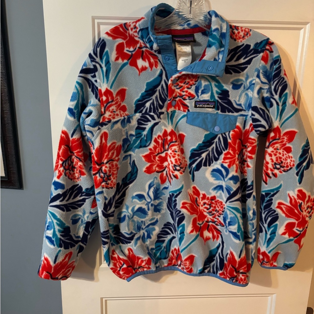 Patagonia Floral Fleece with Red and Blue Accents